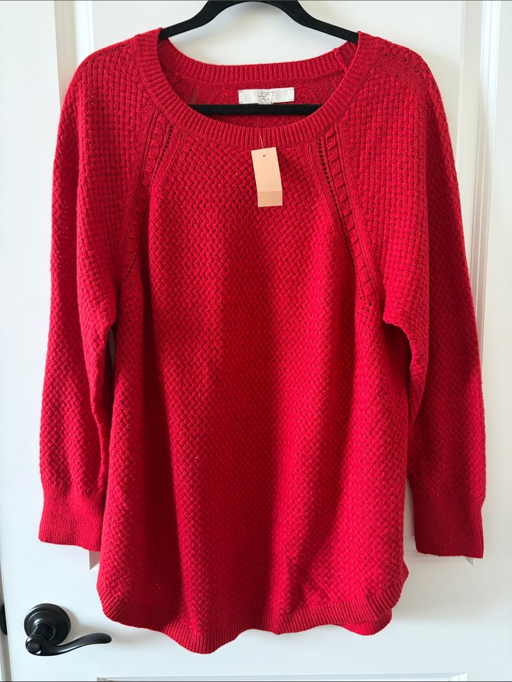 LOFT Bright Red Textured Crewneck Sweater